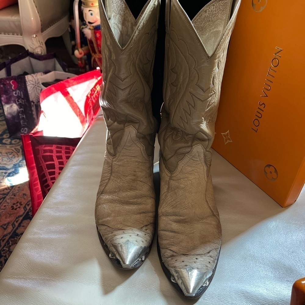 Tony Lama Full Quill Ostrich Custom Cowboy Boots size 10 well loved